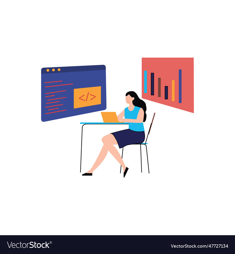 Girl is working on graph coding