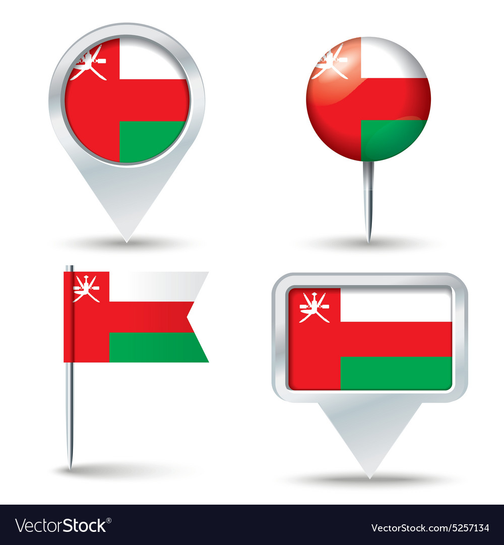 Map pins with flag of oman Royalty Free Vector Image