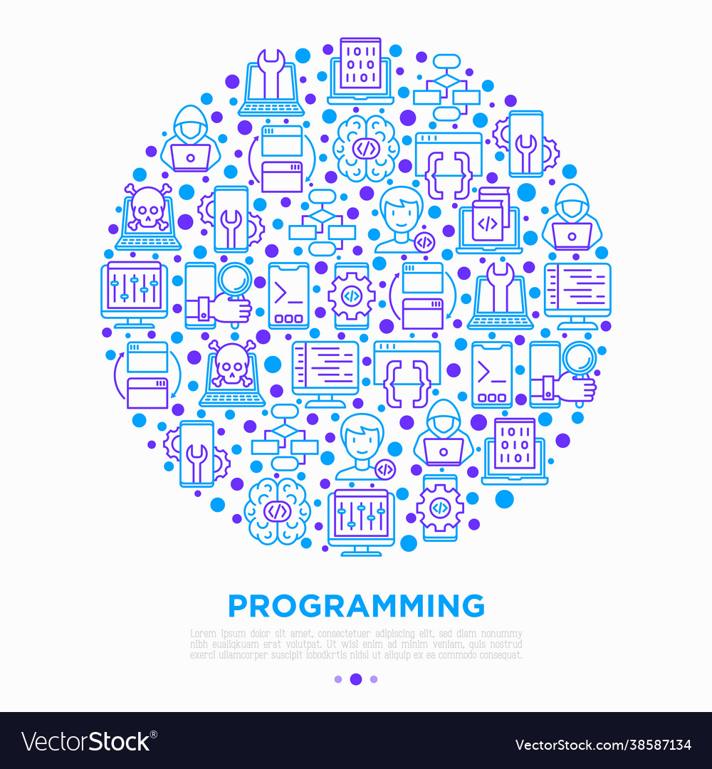 Programming concept in circle with thin line vector image Programming concept in circle with thin line