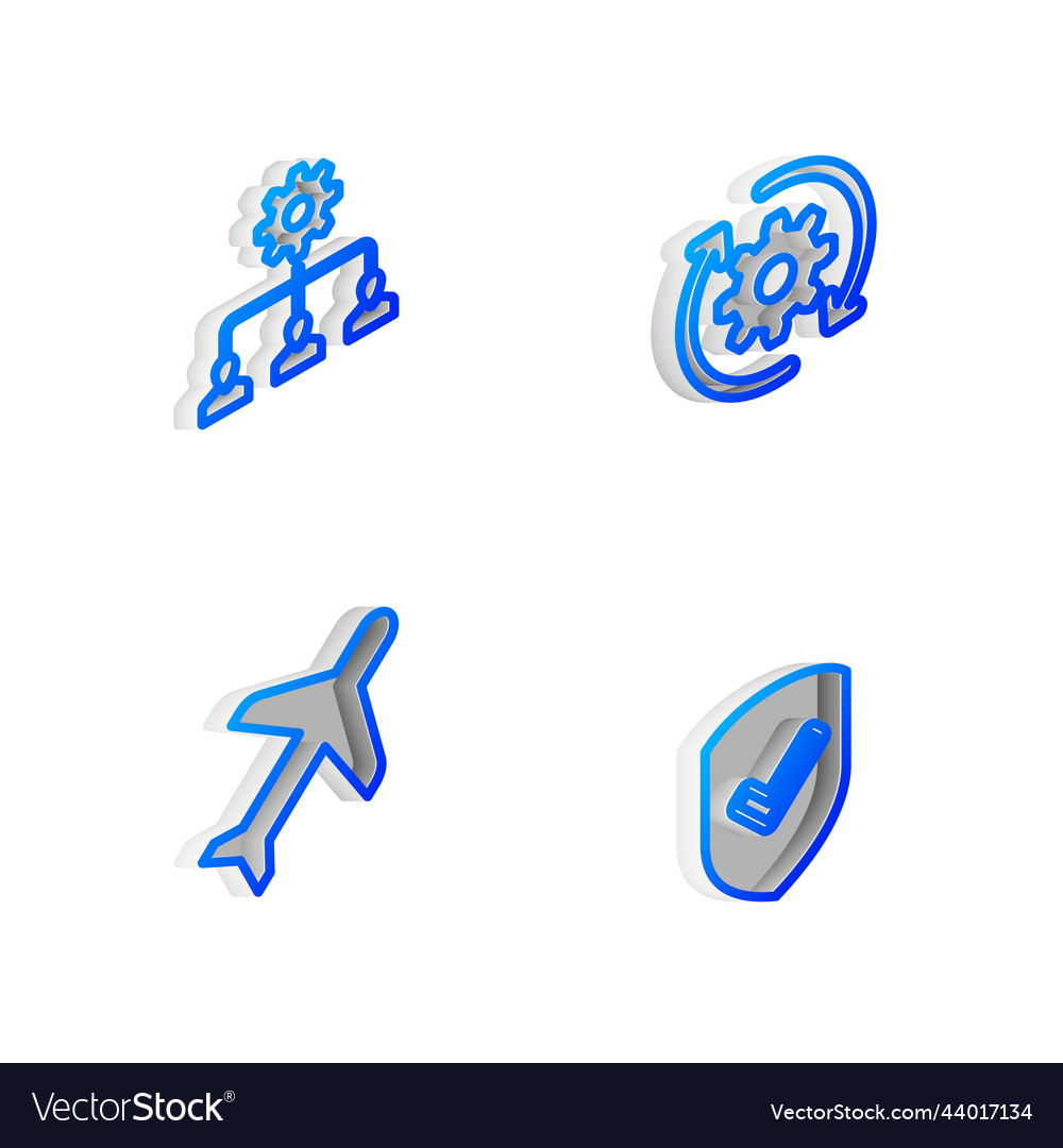 Set isometric line gear and arrows as workflow vector image Set isometric line gear and arrows as workflow