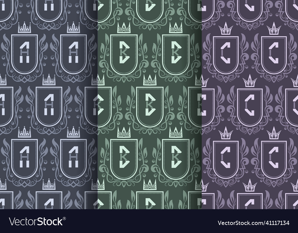 Set of vintage seamless patterns with a b c