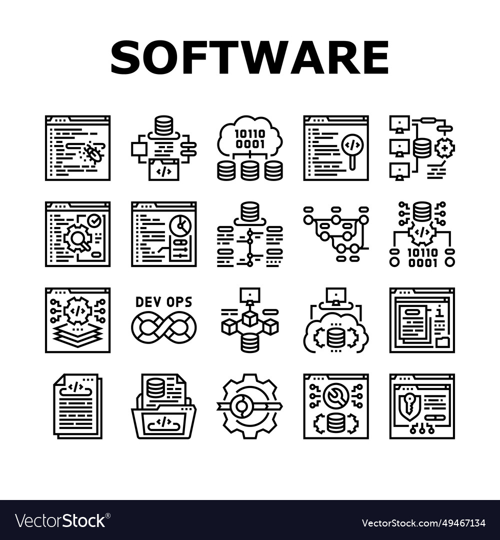 Software-Ingenieur Computercode Icons Set vector image Software-Ingenieur Computercode Icons Set