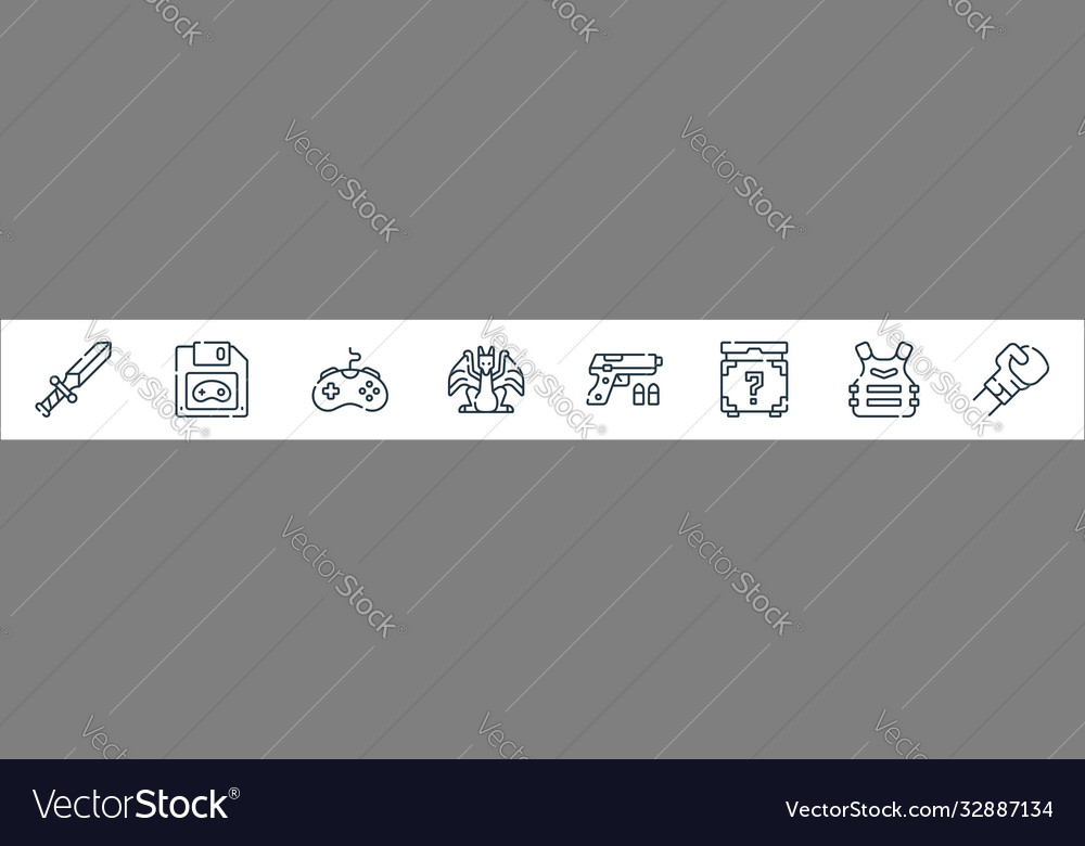 Videogame line icons linear set quality vector image Videogame line icons linear set quality