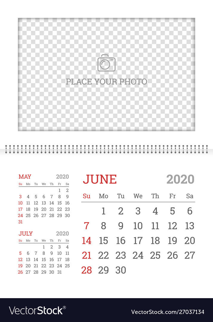 Wall calendar planner template for june 2020 vector image Wall calendar planner template for june 2020