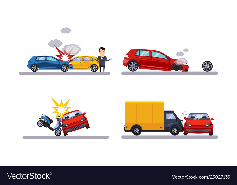 Car accidents and crash set flat Royalty Free Vector Image