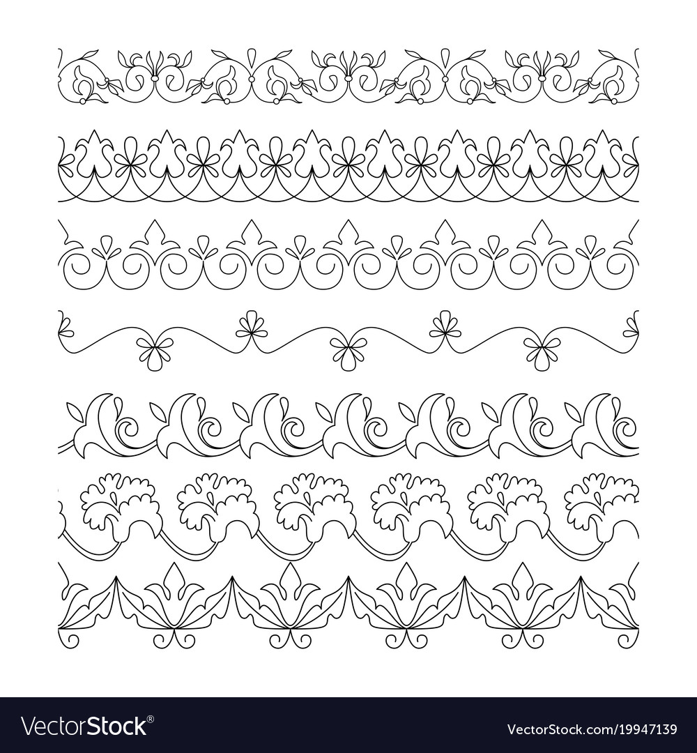 Collection floral seamless border black line Vector Image