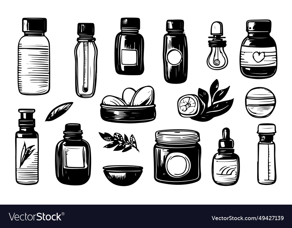 Different types of bottles thin icon set vector image Different types of bottles thin icon set