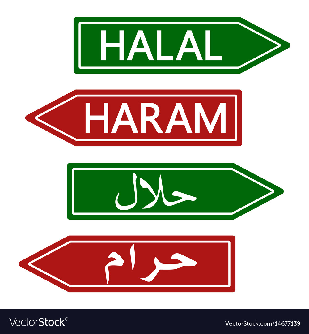 Halal And Haram Road Sign Muslim Banner Royalty Free Vector