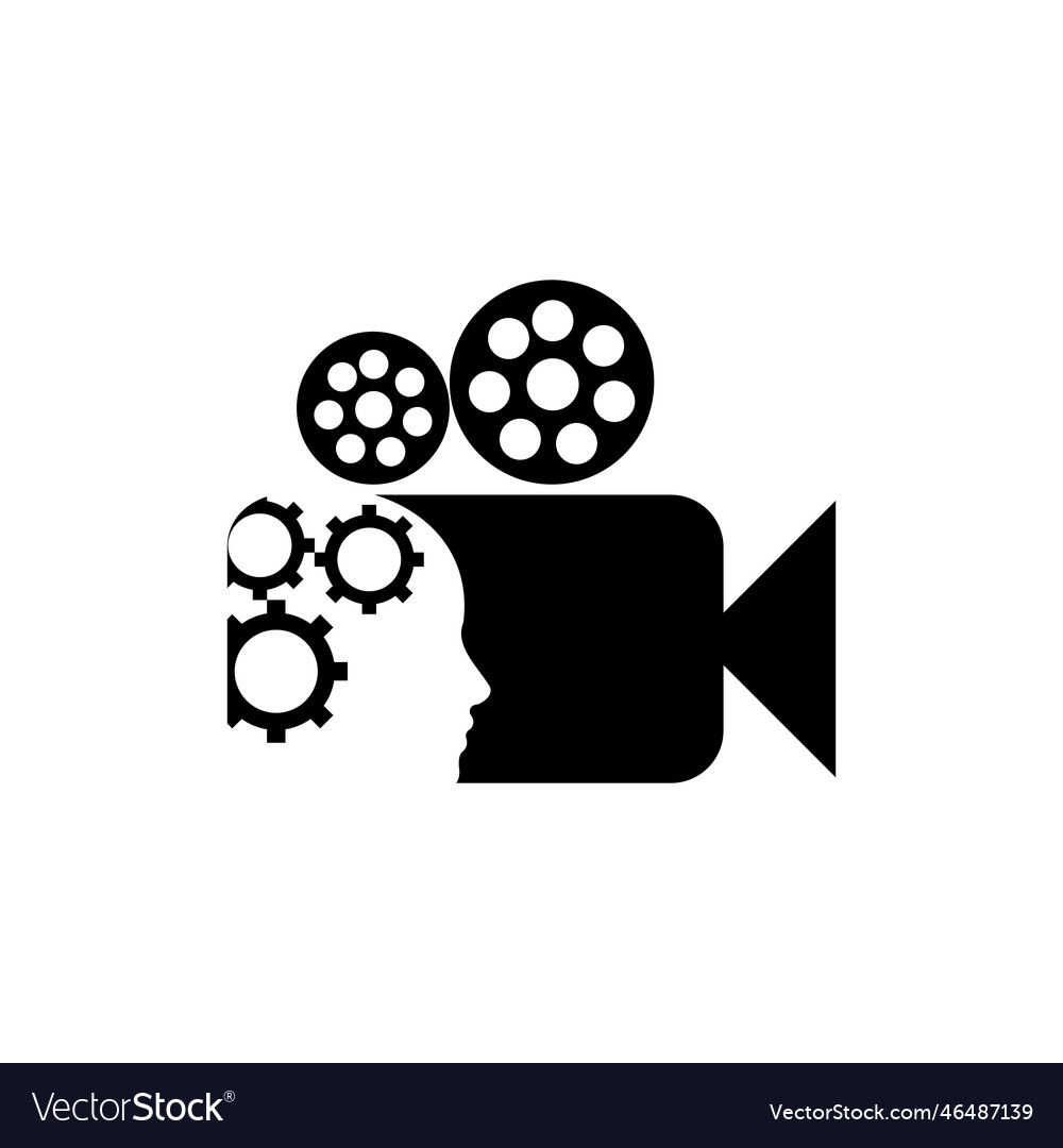 Head human with film camera roll creative logo