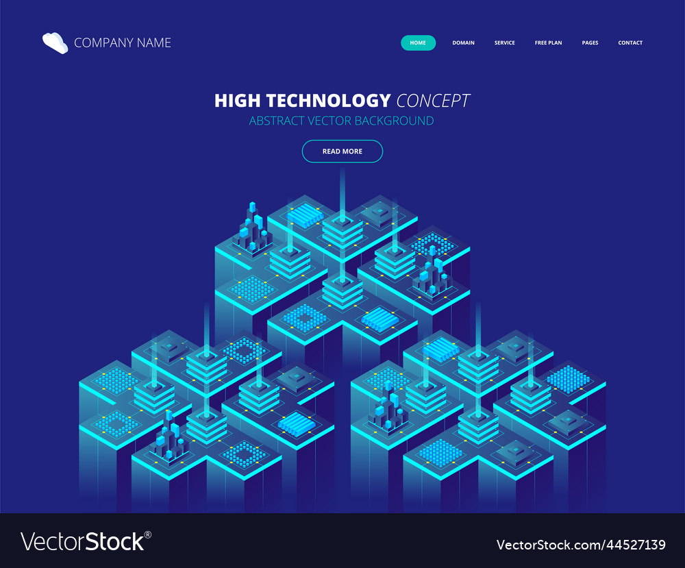 Isometric server room and big data processing Vector Image Isometric server room and big data processing