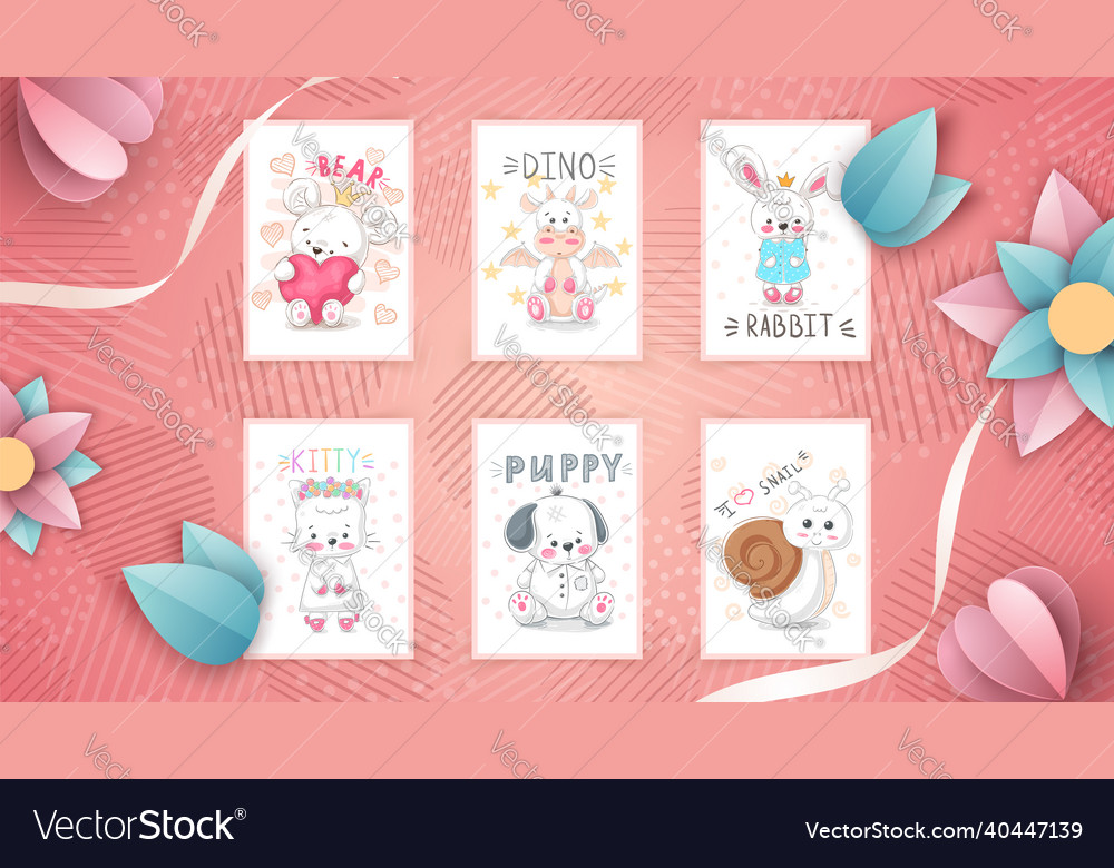 Set cute animal- idea for greeting card