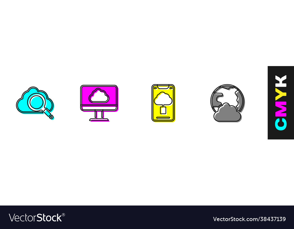 Set search cloud computing technology data vector image Set search cloud computing technology data