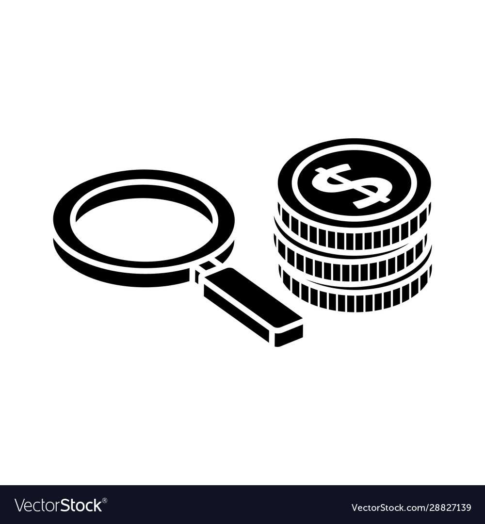 Silhouette pile coins with magnifying glass