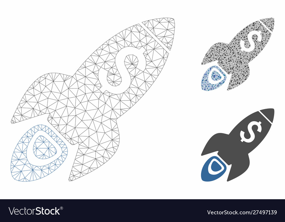 Startup rocket launch mesh 2d model vector image Startup rocket launch mesh 2d model
