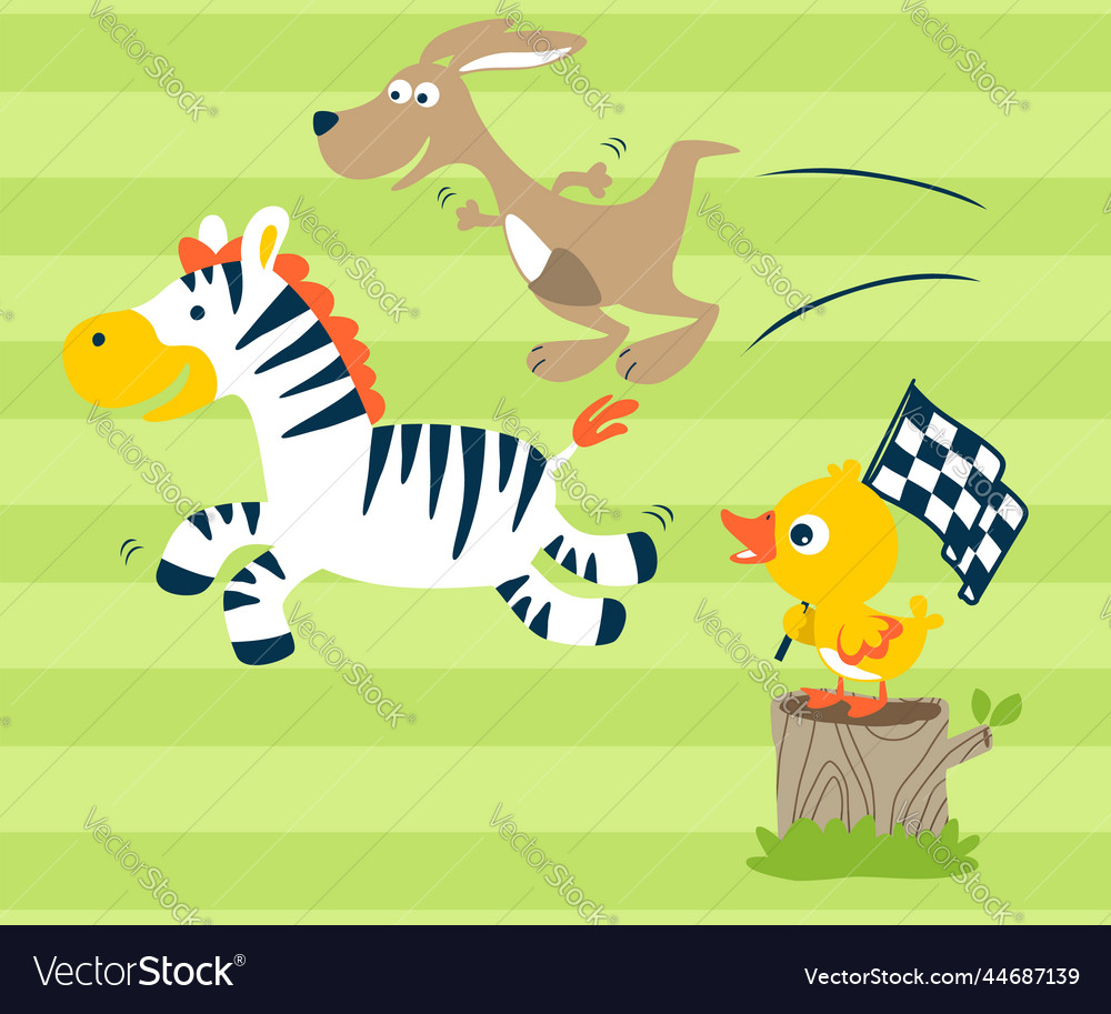 Zebra and Kangaroo Race with Duck