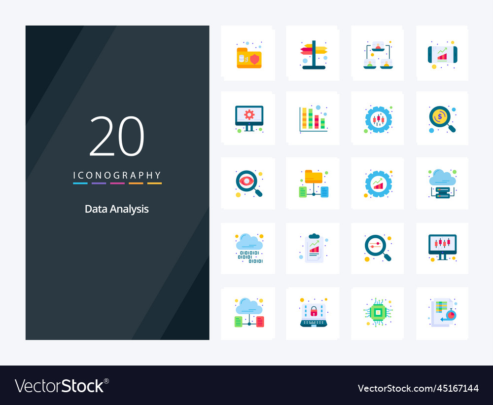 20 data analysis flat color icon for presentation