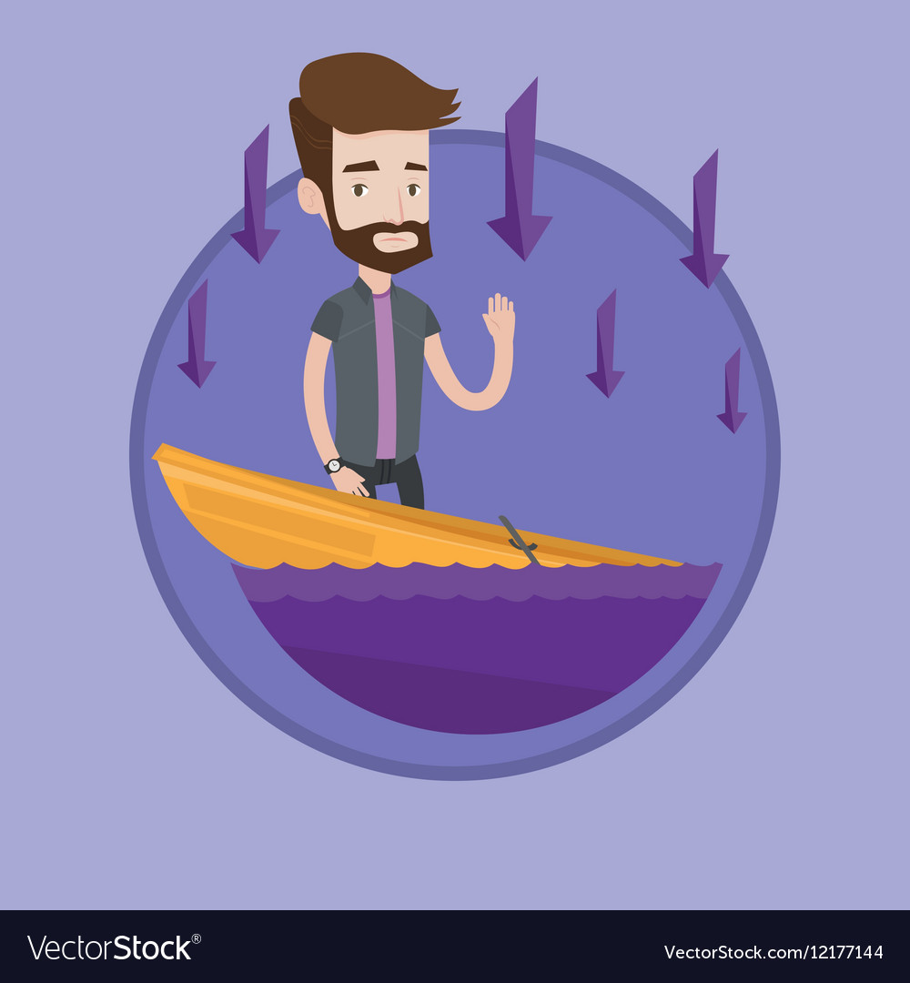 Businessman standing in sinking boat