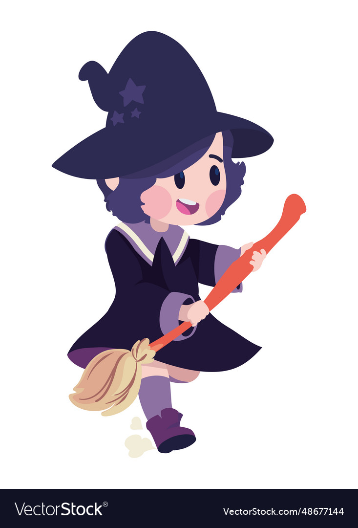 Halloween witch with broom Royalty Free Vector Image