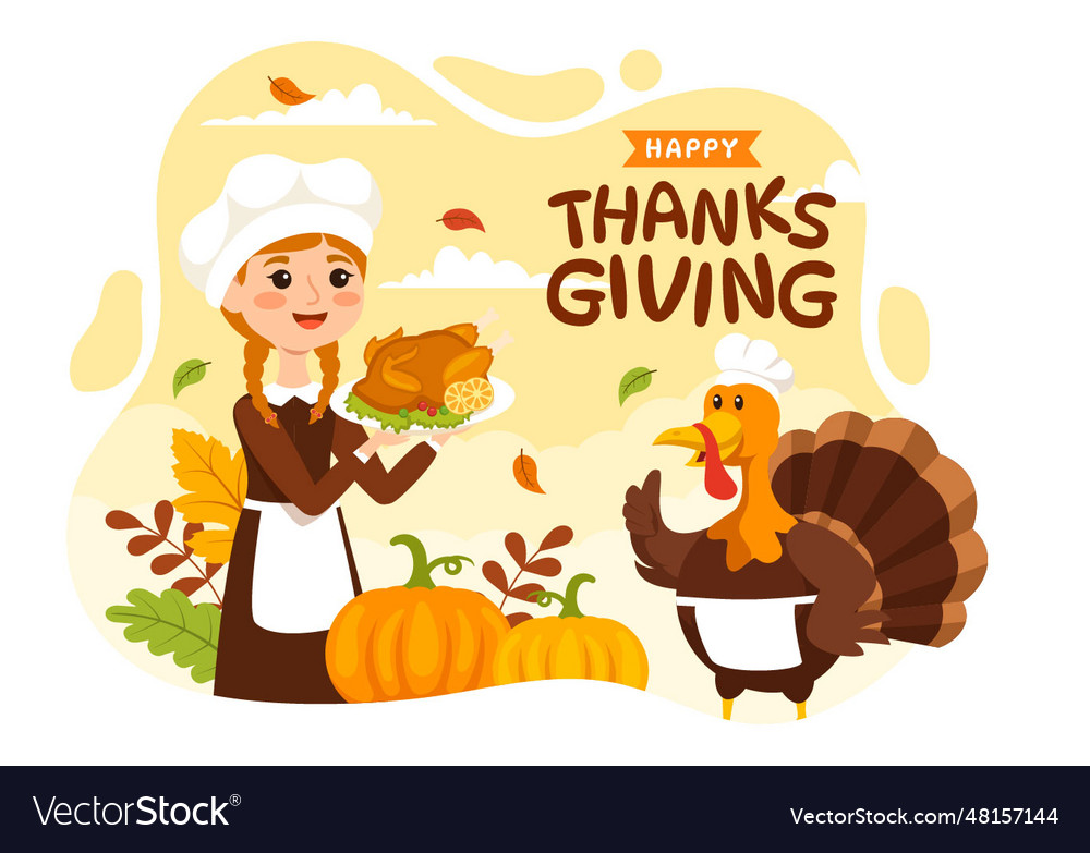 Happy thanksgiving day with turkey bird pumpkin Vector Image