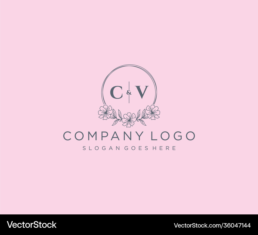 Initial cv letters floral frames unique Royalty Free Vector