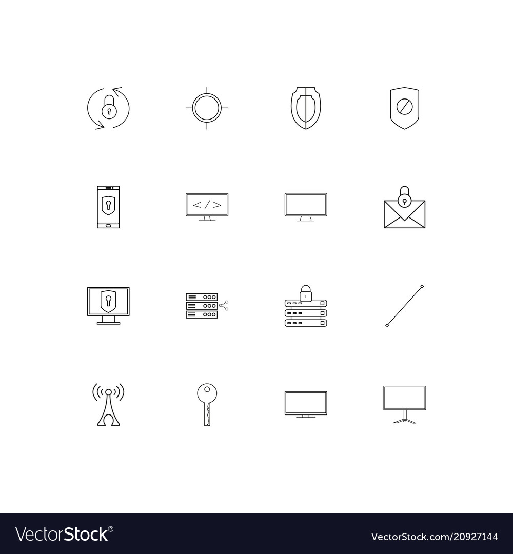 Internet security linear thin icons set outlined