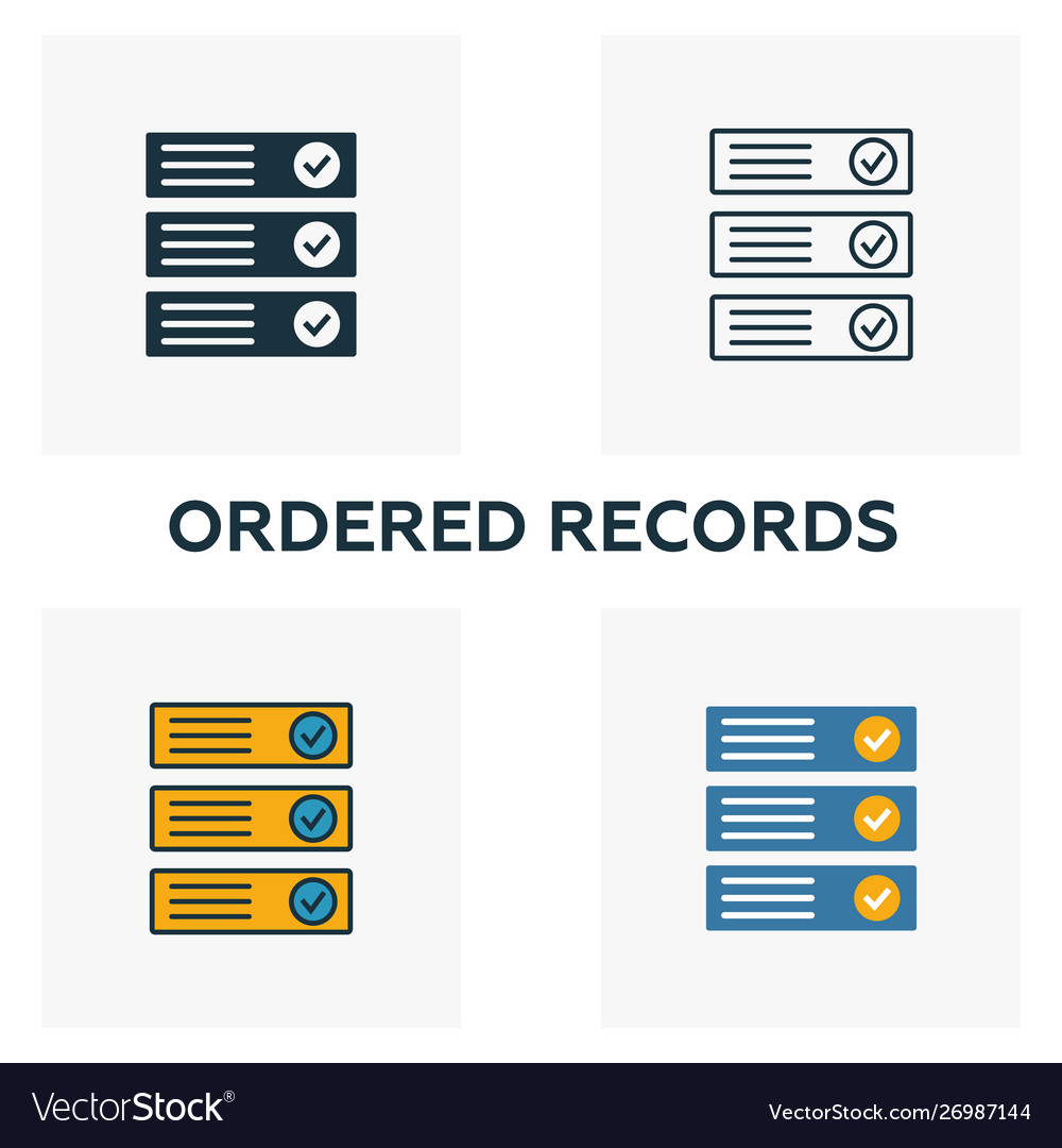 Ordered records icon set four elements vector image Ordered records icon set four elements