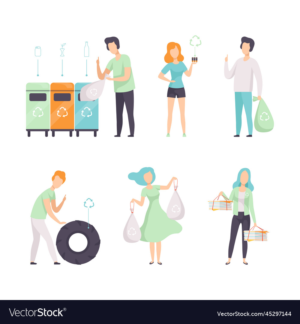 People characters sorting waste and garbage vector image People characters sorting waste and garbage