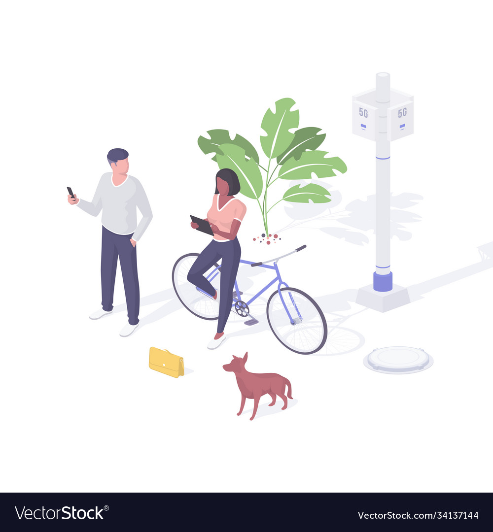 People testing web network 5g isometric