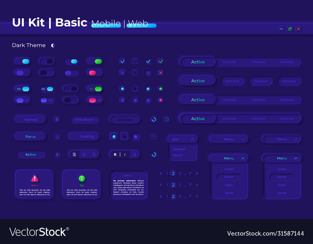 Settings ui elements kit vector image Settings ui elements kit