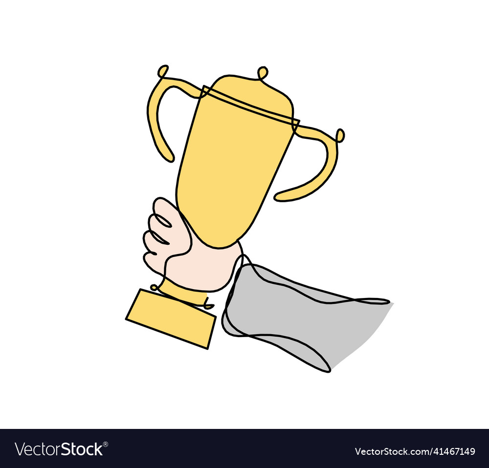 Abstract color cup with hand as continuous lines