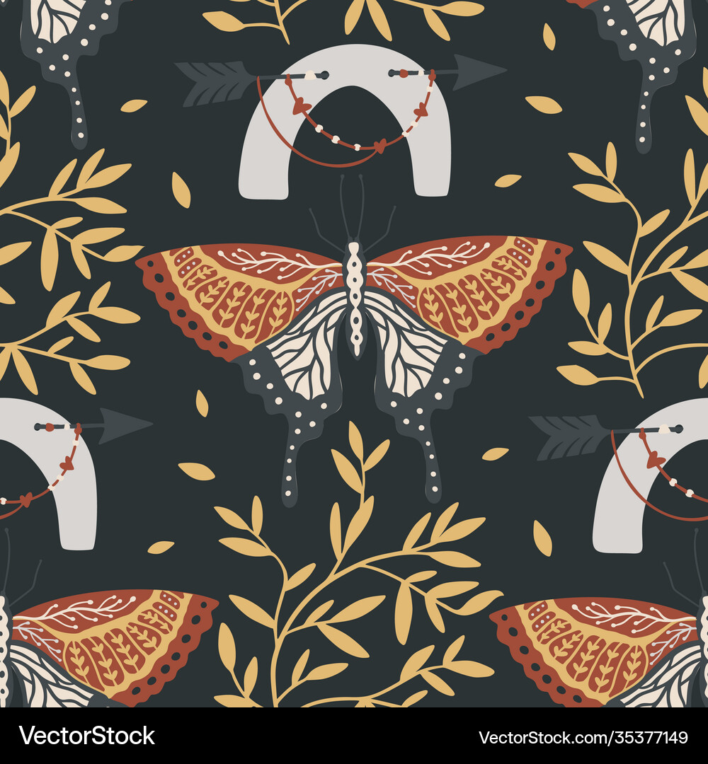 Boho butterfly seamless repeat Royalty Free Vector Image