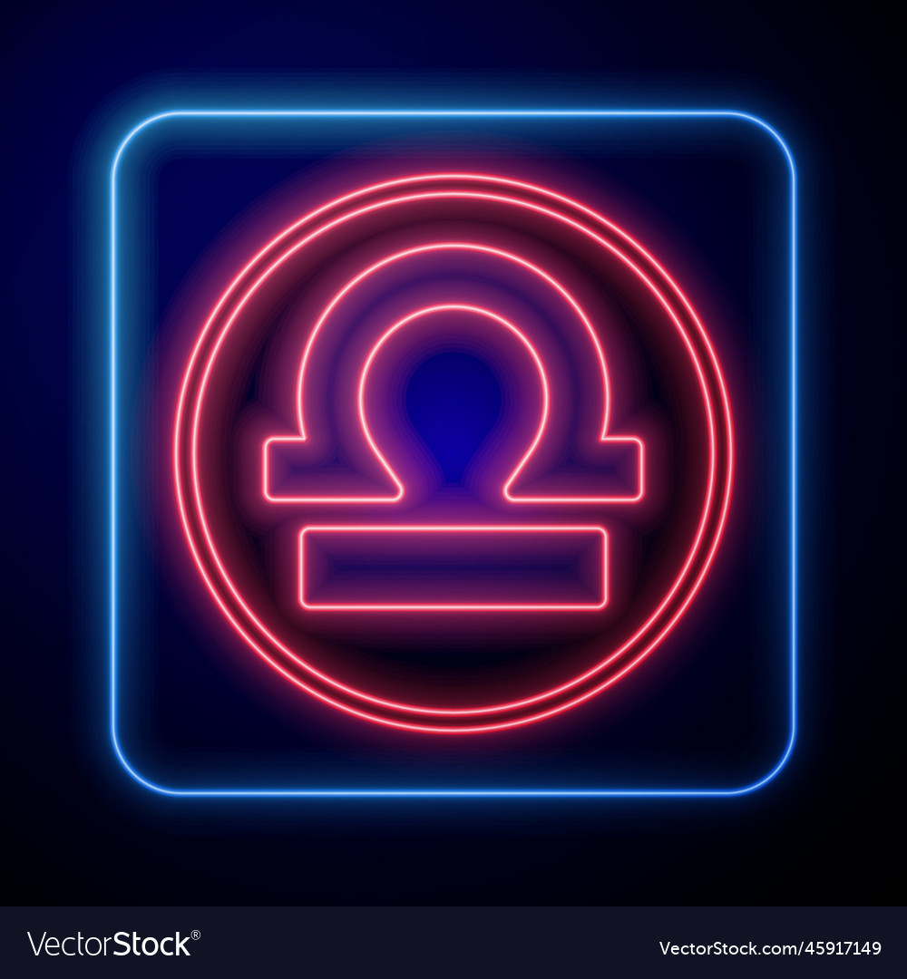 Glowing neon libra zodiac sign icon isolated