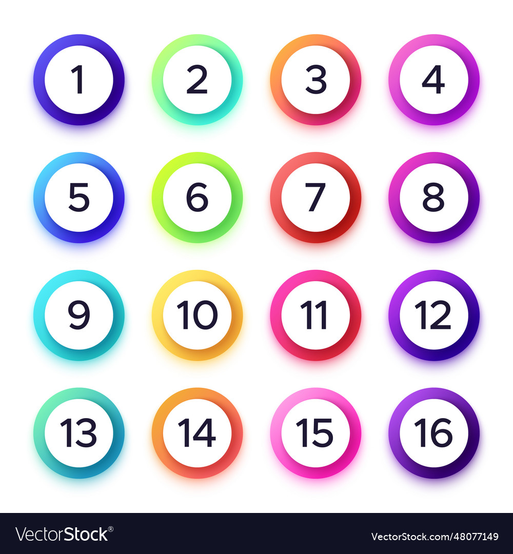 Numbers in colorful gradient frames set