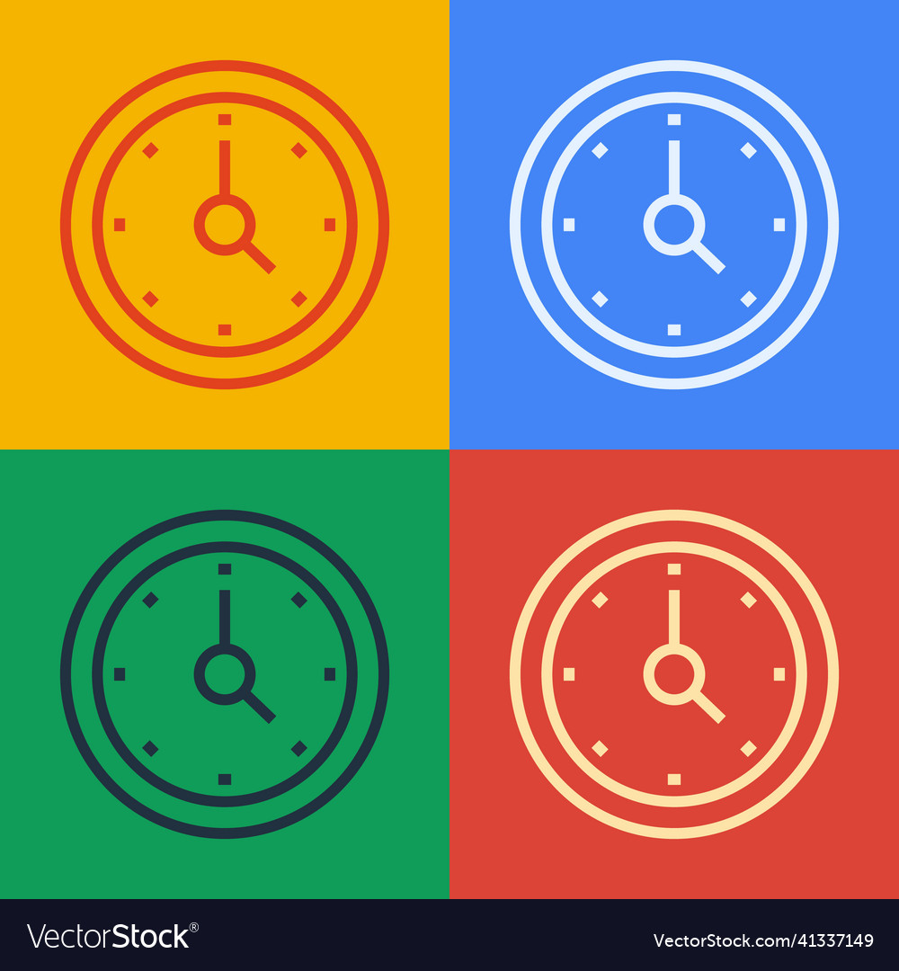 Pop art line clock icon isolated on color Vector Image Pop art line clock icon isolated on color