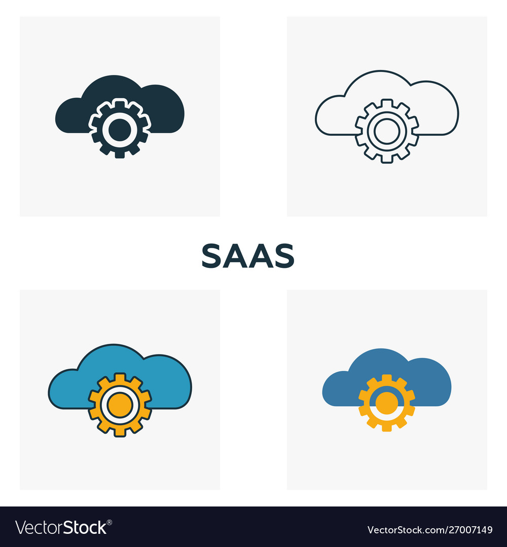 Saas icon set four elements in different styles vector image Saas icon set four elements in different styles