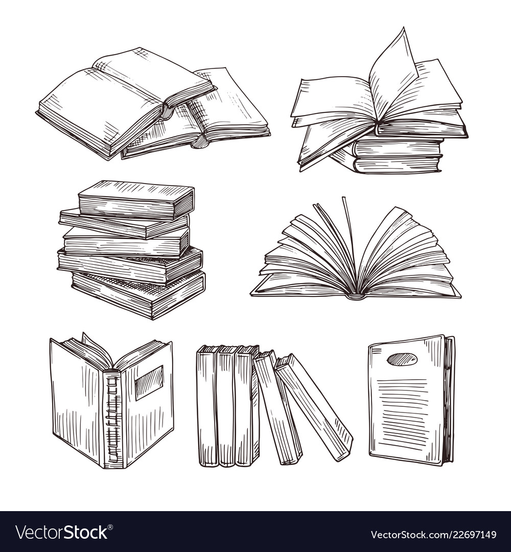 Open book in hand sketch vintage Royalty Free Vector Image, open