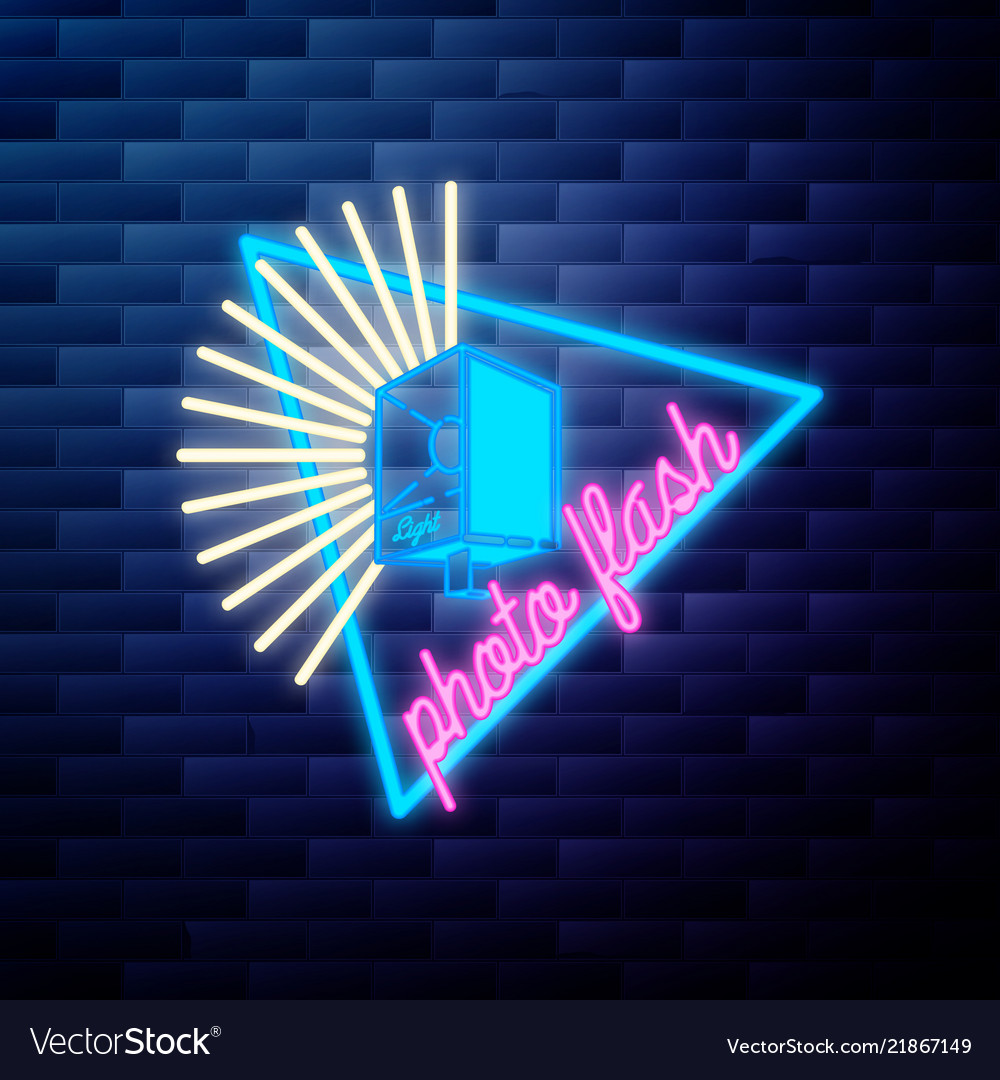 Vintage photographer emblem glowing neon sign Vector Image Vintage photographer emblem glowing neon sign vector image on VectorStock