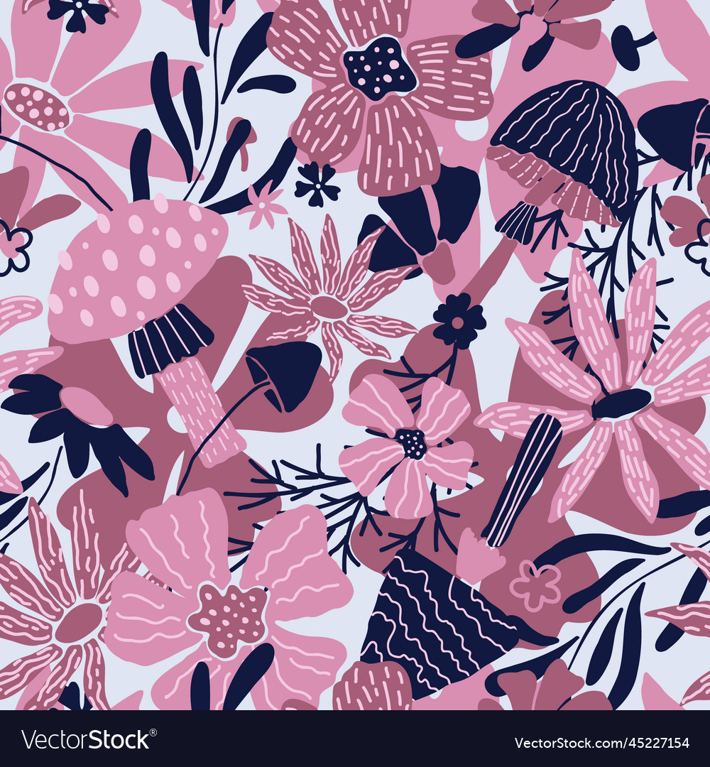 Bloom mushroom seamless pattern