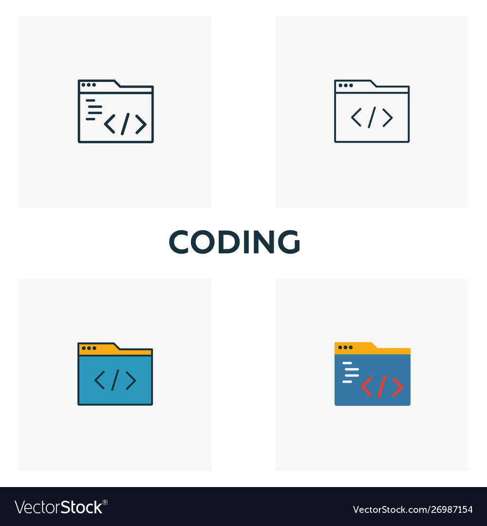 Coding icon set four elements in different styles