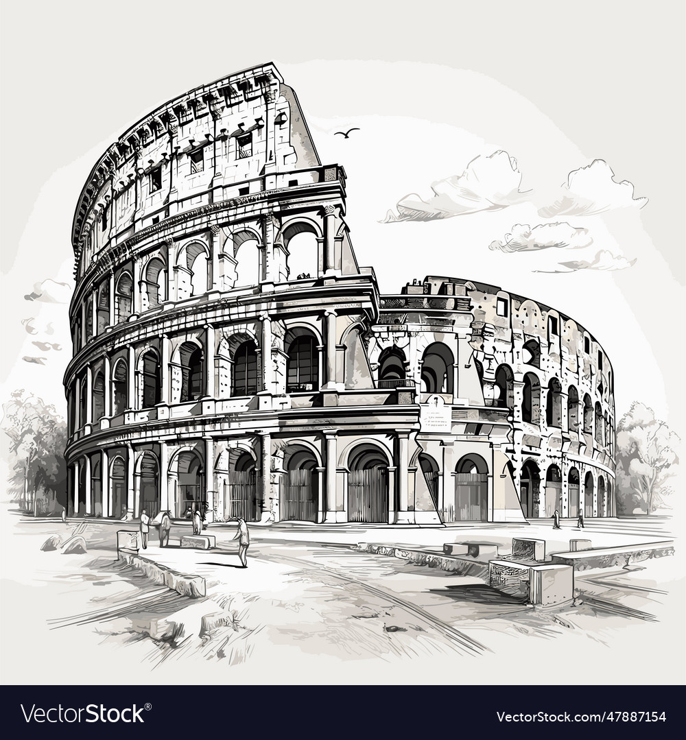 Colosseum hand-drawn comic colosseum doodle Vector Image