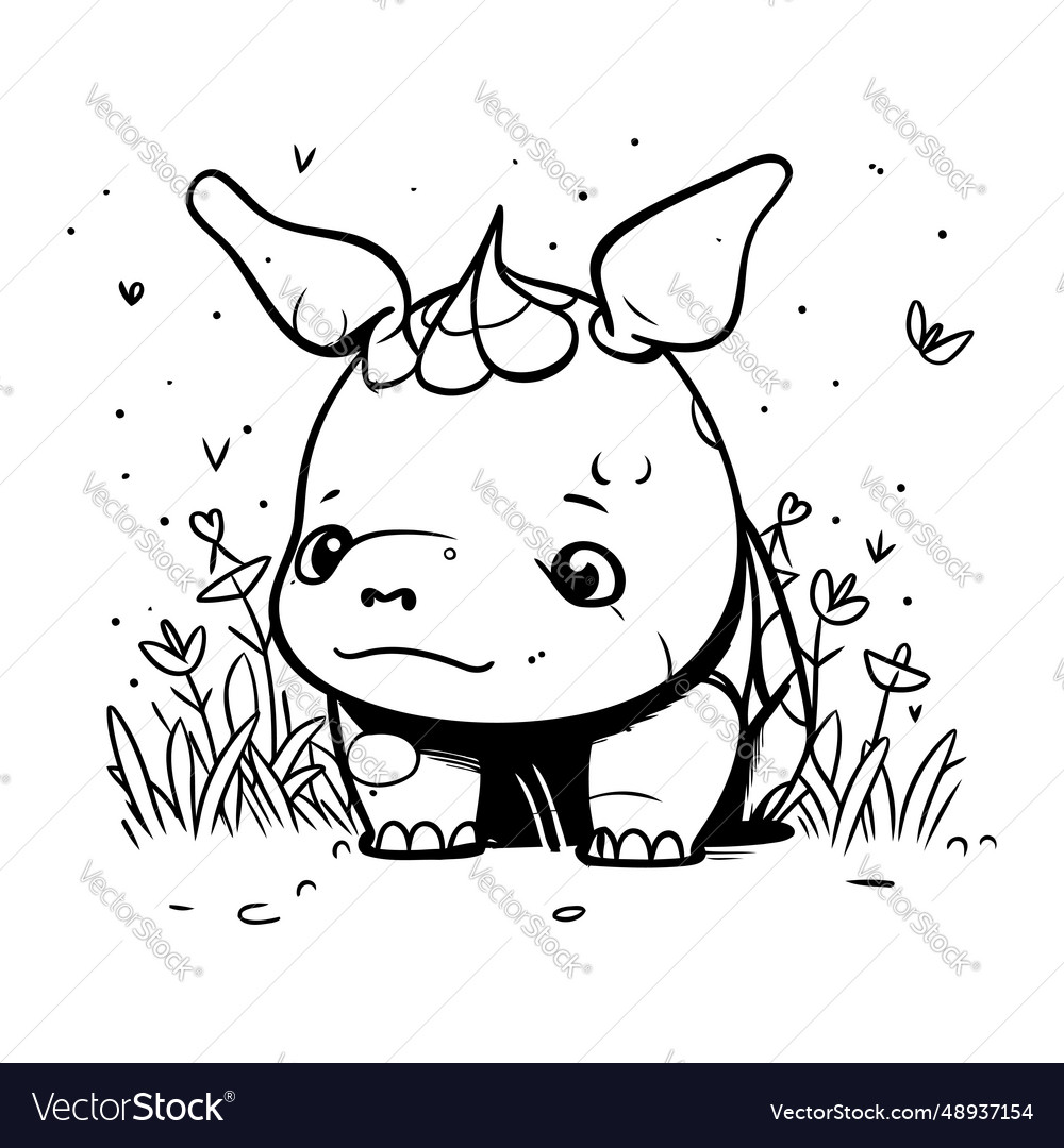 Cute Baby Rhinoceros In The Grass Royalty Free Vector Image