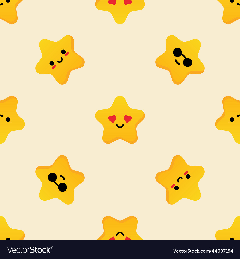 Cute golden yellow star characters pattern