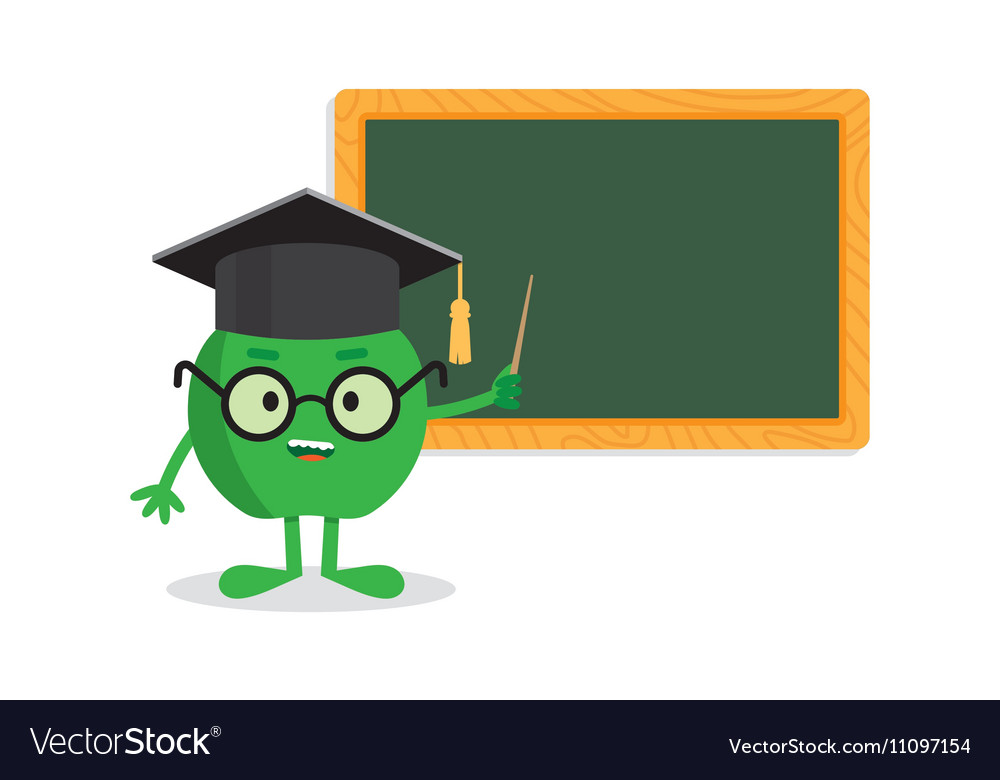 Green apple standing near blackboard