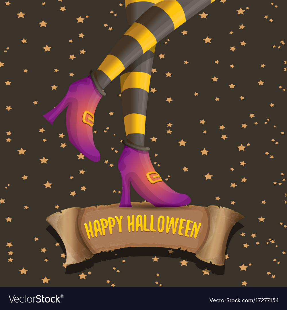 Halloween party poster with witch legs