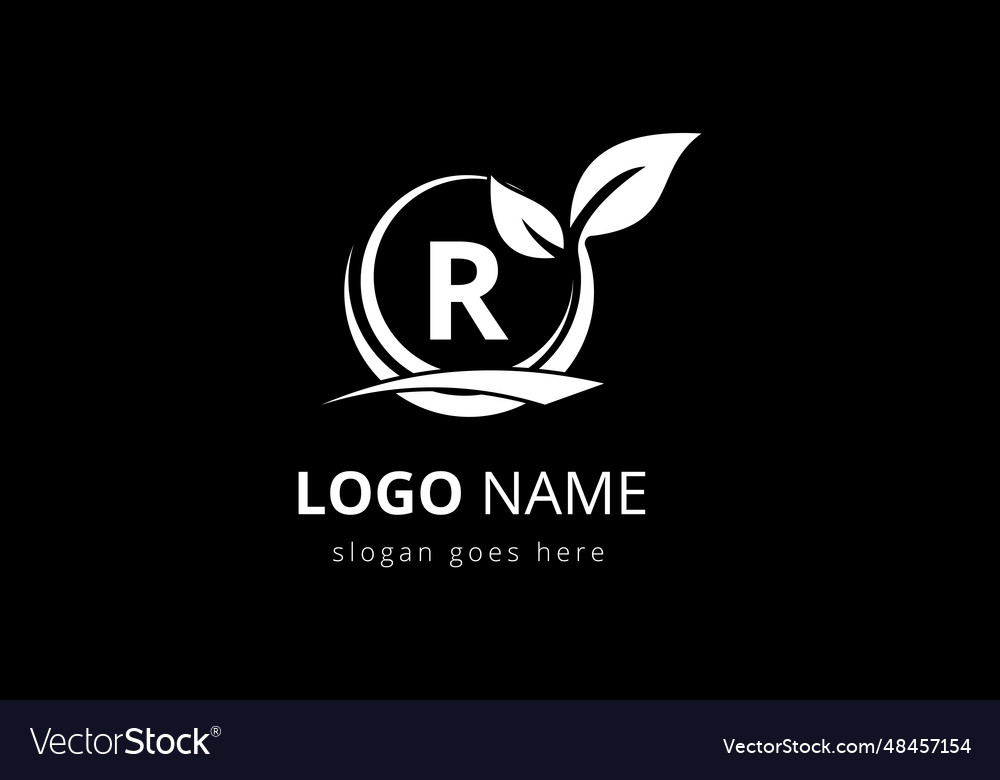 Initial r monogram alphabet with circle leaf