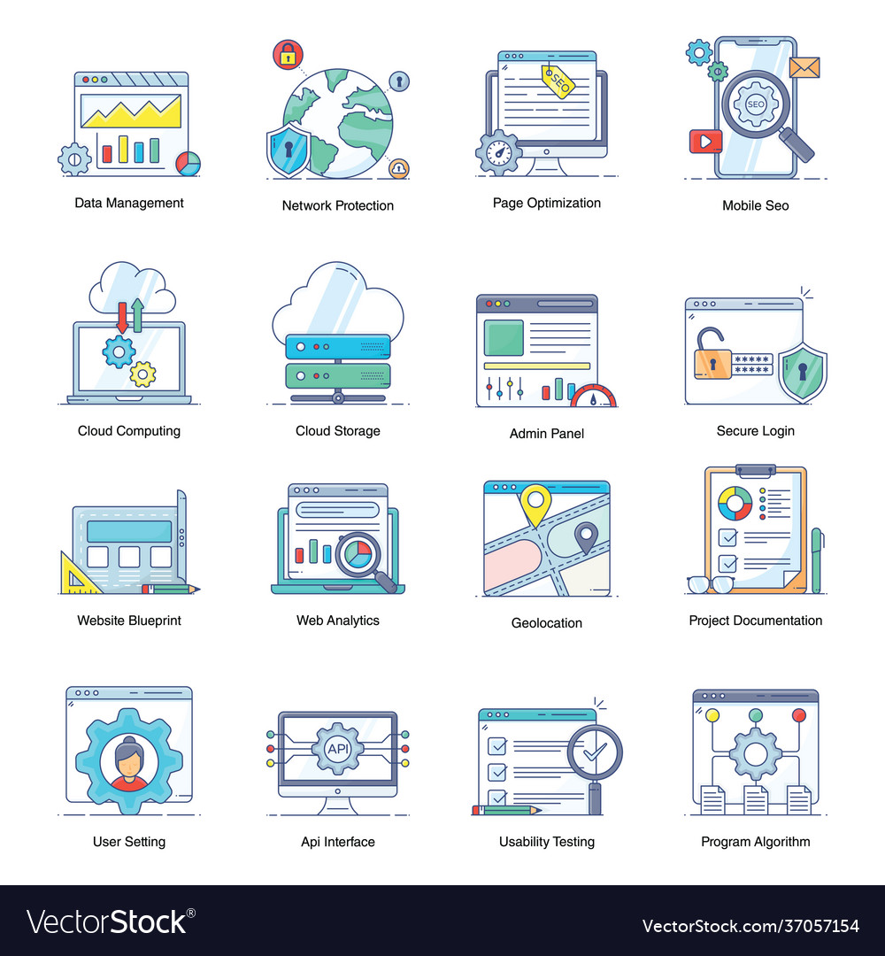 Pack seo and development flat icons