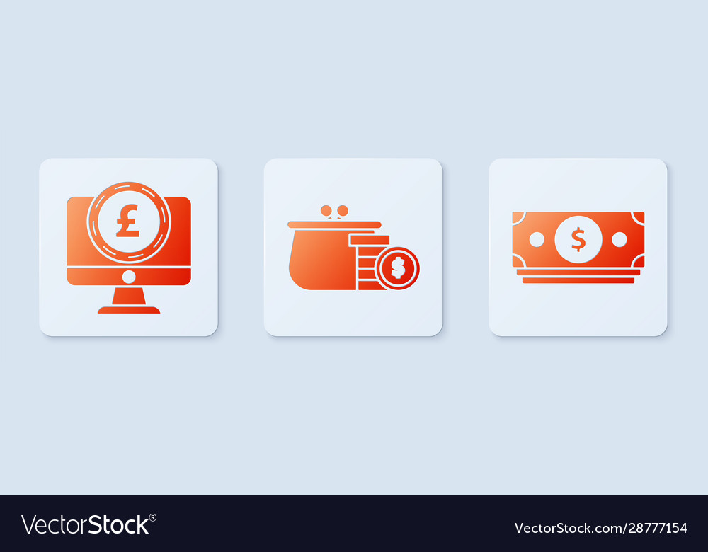 Set wallet with coins computer monitor pound vector image Set wallet with coins computer monitor pound