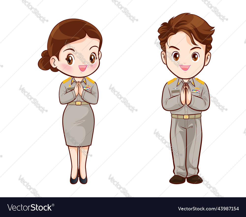 Thai government officers in uniform couple vector image Thai government officers in uniform couple