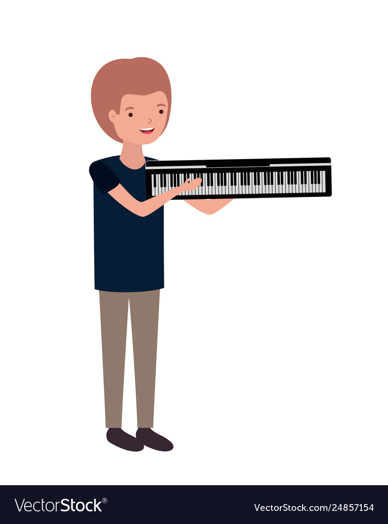 Young man with piano keyboard character Royalty Free Vector