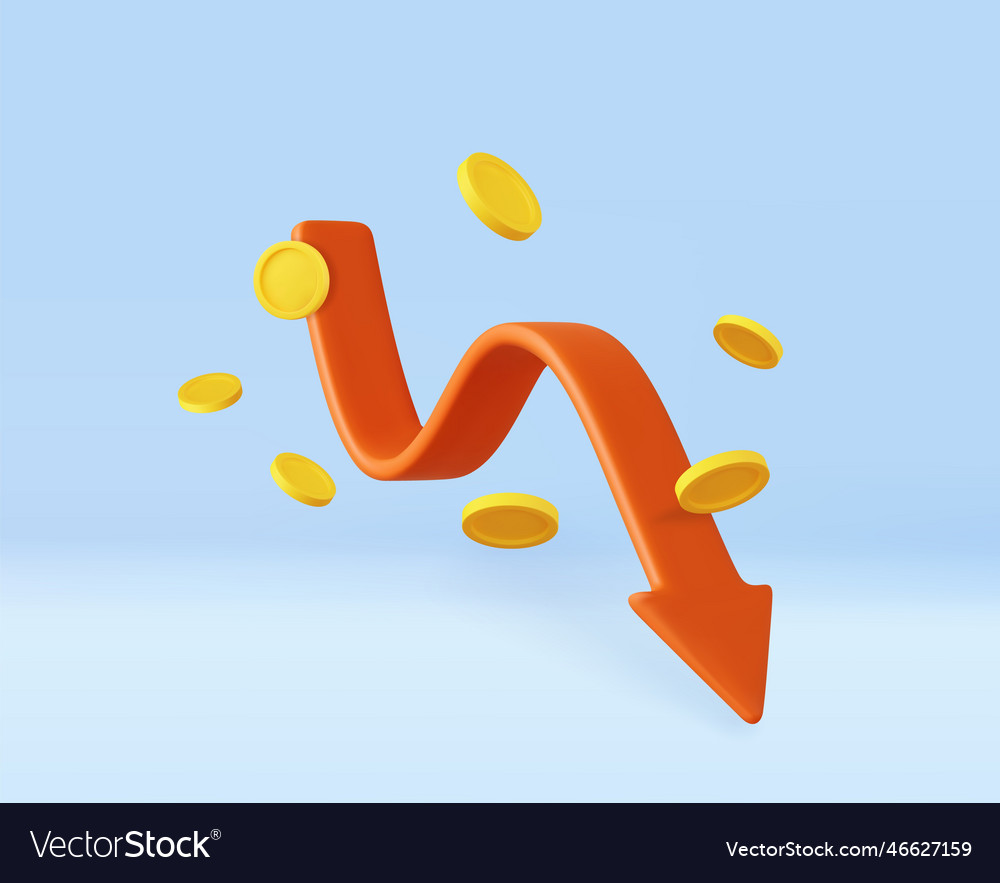 3d chart arrow and flying coins